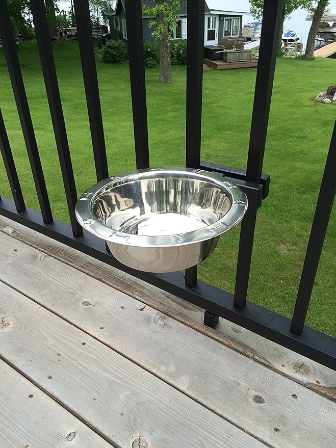 Adjustable Dog Bowl Kit (Single) Attach to Vertical Railing Spindles at Your Pets Height! Water Bowl or Food Bowl