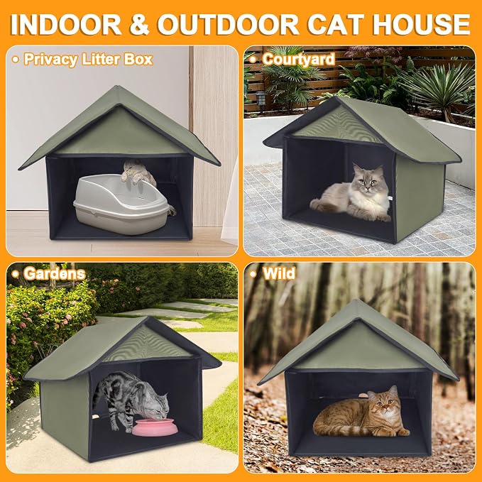 Outdoor Cat Feeding Station for Food and Wate Waterproof Blue 17in | Stray Cat Shelter Cat Shelter Outdoor for Cats Birds Rabbits and Small Dog The Detachable Roof Design