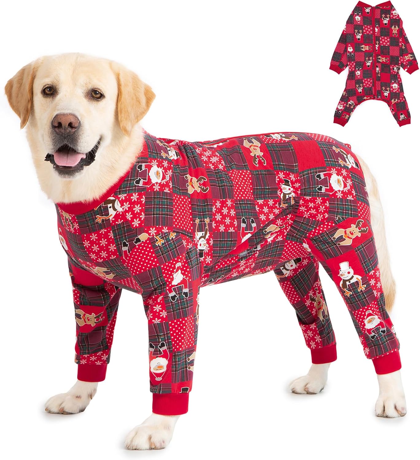 Yeapeeto Dog Onesie Surgery Recovery Suit for Large Medium Bodysuit Dogs Pajamas PJS Full Body for Shedding, Prevent Licking, Wound Protection, Cone Alternative… (Xmas Red, 5XL)