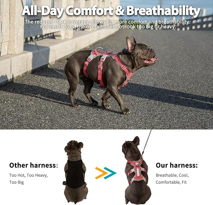 Escape Proof Dog Harness, No Pull Reflective Harness with Lift Handle, Adjustable Pet Vest with Front and Back Leash Clips for Small Medium Large Dogs Walking Hiking Training (Red,XL)