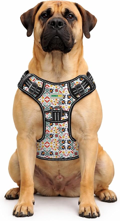 Homapet. Tactical Dog Harness with Dual Leash Attachment Points, Adjustable and Reflective Military Grade Dog Vest with Comfort Control Handle (Floral, XL)