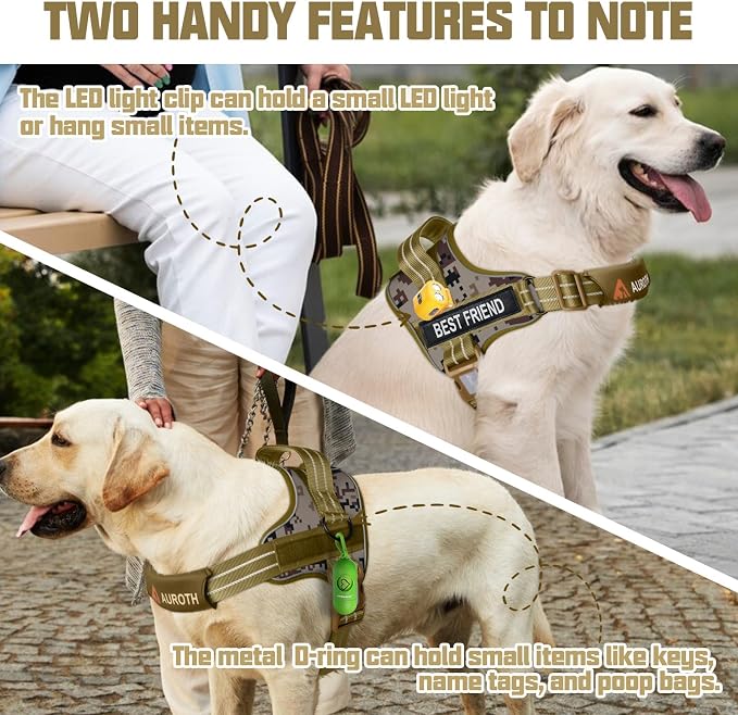 AUROTH Dog Harness and Leash Set Small Sized Dog, No Pull Escape Proof Vest | with Leash Clips, LED light clip, Breathable Mesh Padded No Choke, Easy Walking and Training, Desert Camo, Small