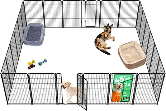 FXW Homeplus Unleashed Indoor Dog Playpen - Stress-Free and Safe Play, Heavy Duty 45 Inch 24 Panels Dog Pen for Medium and Large Dogs, Black│Patented