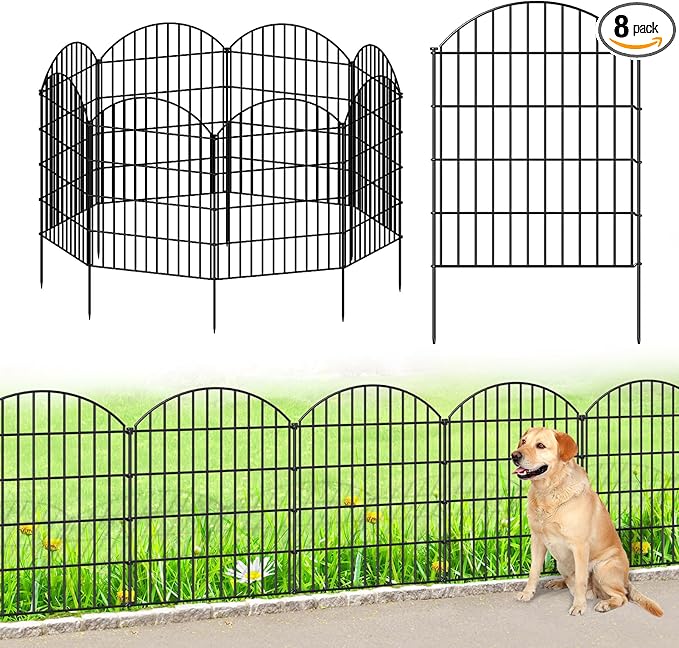 FOREHOGAR Metal Garden Fence 36in (H) x 18.7ft (L), 8 Panels +9 Stakes Dog Fence Border Fence Animal Barrier, No Dig Garden Fencing for Yard Flower Bed Lawn Patio Outdoor,CTW3608 Black