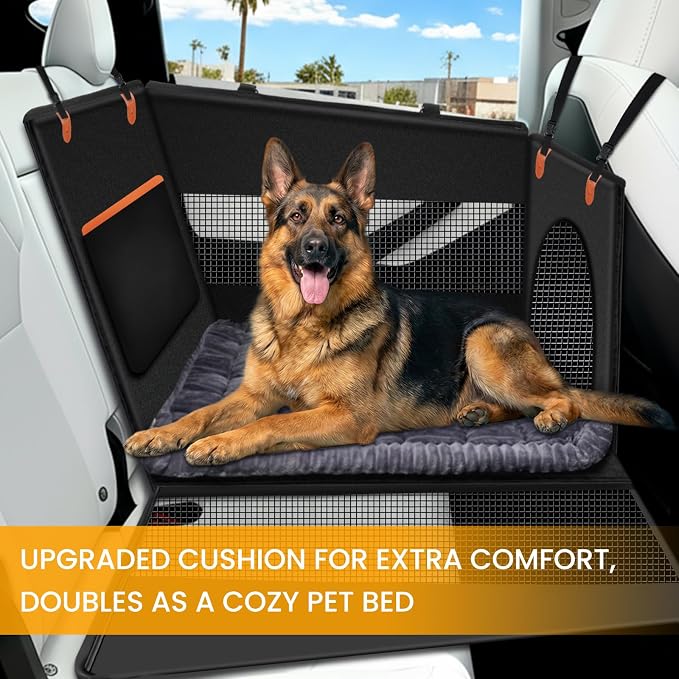 XL Large Dog Car Seat Cover with Dog Bed Mat for Back Seat Half - Single Seat Travel Hammock Extender, Waterproof Hard Bottom for Medium & Large Dogs, Car SUV Truck Vehicle