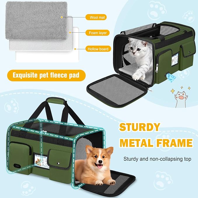 HUANLANG Cat Carrier Airline Approved,Soft-Sided Dog Carriers for Small Dogs Medium Cats,Pet Travel Carrier Up to 20 Lbs,Collapsible Cat Bag