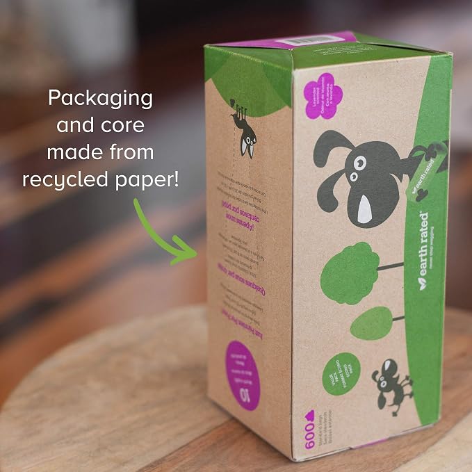 Earth Rated Dog Poop Bags, Thick Grab and Go Bulk Single Roll, Ideal for Backyard Pickups, Lavender Scented, 600 Bags