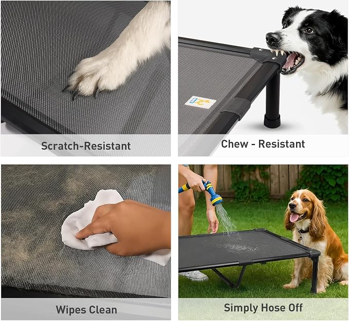 42'' Indestructible Outdoor Elevated Dog Bed for Large Dogs, Chew-Proof Pet Camping Raised Cot with Breathable Mesh - Durable Frame, Cooling Hammock Bed, Non-Slip Feet, Waterproof, Easy Clean