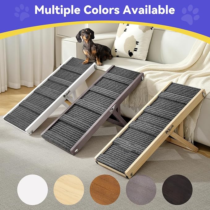 2026 Upgraded Dog Ramp for Couch, Foldable Small Dog Ramp for Sofa, 5 Adjustable Height from 9.8" to 20.5", Portable Stable Pet Step with Non-Slip Pad, Pet Ramps Use for Couch Stairs, White