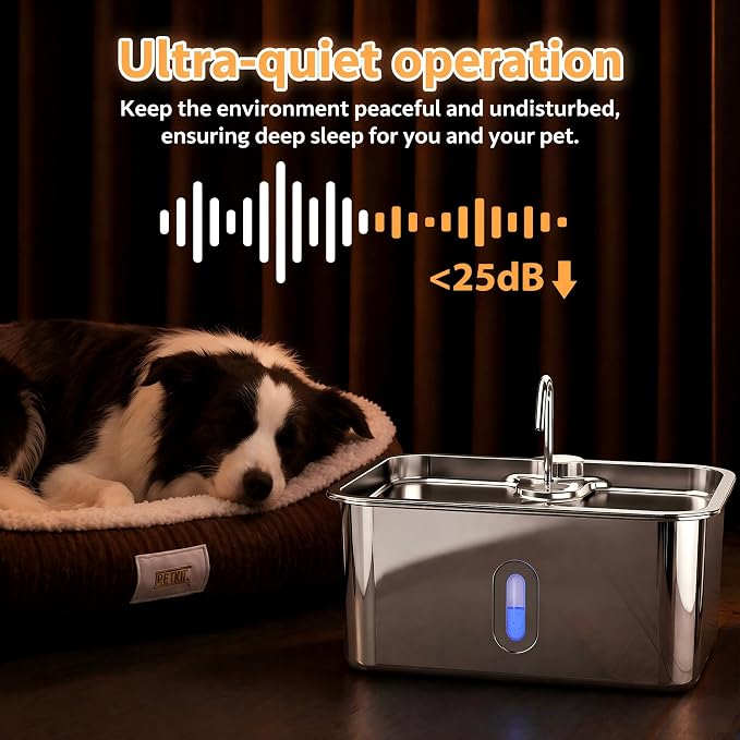 Dog Water Fountion for Large Dogs,18L/4.76 Gal Stainless Steel Automatic Pet Water Dispenser,Ultra Quiet Dog Fountain Water Bowl with Water Level Window & LED Light, Include 1Set Filter