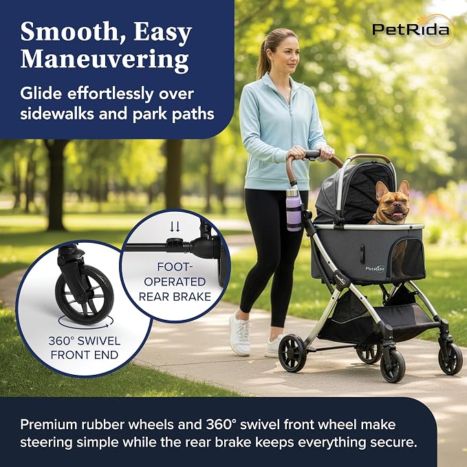 Luxury Pet Stroller with Detachable Carrier | Lightweight Design with Easy One-Hand Fold & Spacious Storage Basket | Safe & Comfortable Travel for a Small to Medium Dog or Cat, Gray