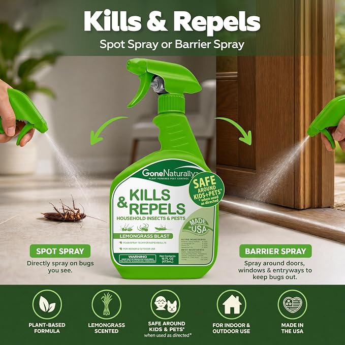 Lemongrass Oil Spray for Bugs– Insect Repellent & Bug Spray for Home– Kills & Repels Ants, Roaches, Spiders, Flies, Mosquitoes & More– Safe for Kids & Pets– Indoor & Outdoor Use (16oz)