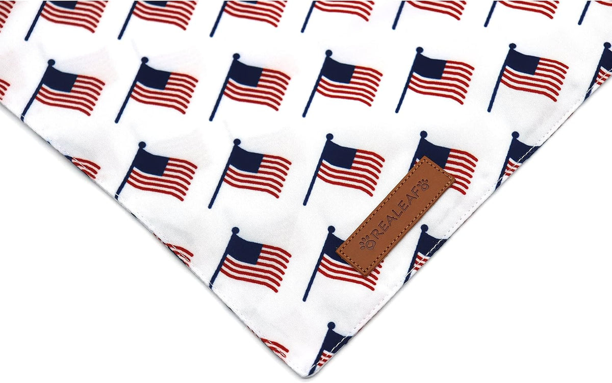Realeaf American Flag Dog Bandanas 2 Pack, Triangle Reversible 4th of July Pet Scarf for Boy and Girl, Premium Durable Fabric, Patriotic Bandana for Small Medium Large and Extra Large Dogs (Large)