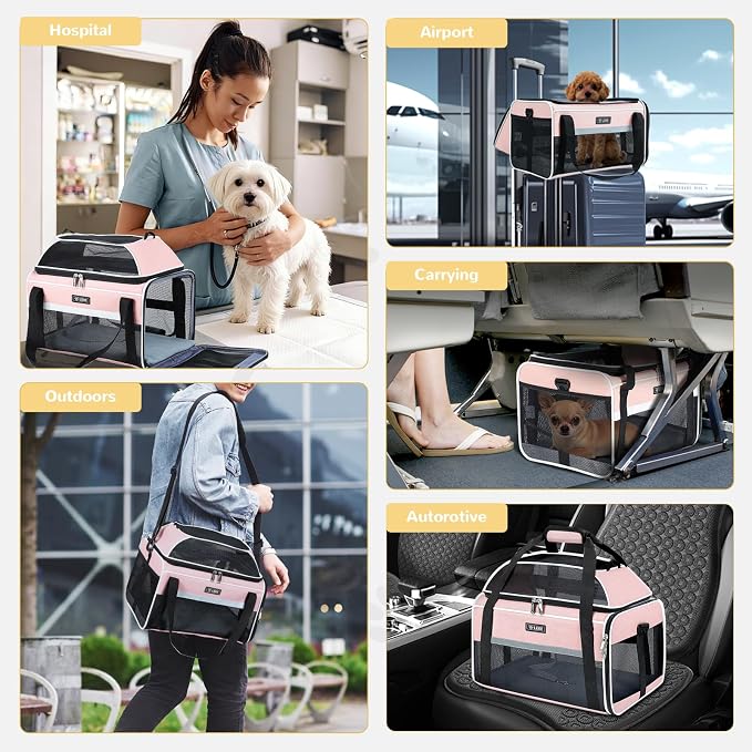 Lekereise Top-Expandable Pet Carrier 17x11x9.5 Inch Alaska Hawaiian Airline Approved Soft Sided Underseat to 12lbs Travel Carriers for Small Dogs and Cats with Locking Safety Zippers Anti-Scratch Mesh