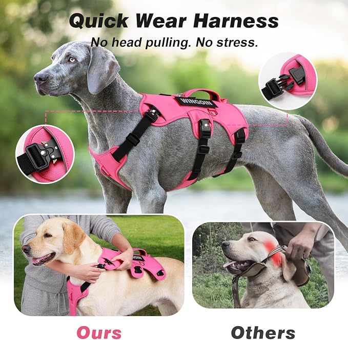 WINGOIN Dog Vest Harness for Large Dogs,Hotpink L | with Handle,Adjustable Reflective,Military K9 Style,Big Size Dog Vest,for German Shepherd,for Walking Training Hunting