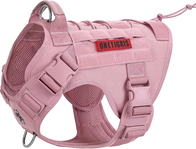 OneTigris Tactical Dog Harness Vest,No-Pull Service Dog Vest with Hook & Loop Panels,Adjustable Dog Vest Harness for Walking Hiking Training(Pink,S)
