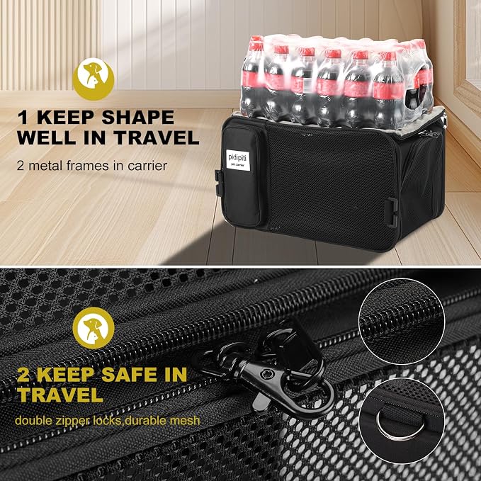 pidipiti top and 1 Side Expandable, 17x11x11 Soft-Sided pet Carrier, TSA and American/Delta/United Airline Approved,for Small Dog/Puppy/cat underseat in Airplane and Vet.