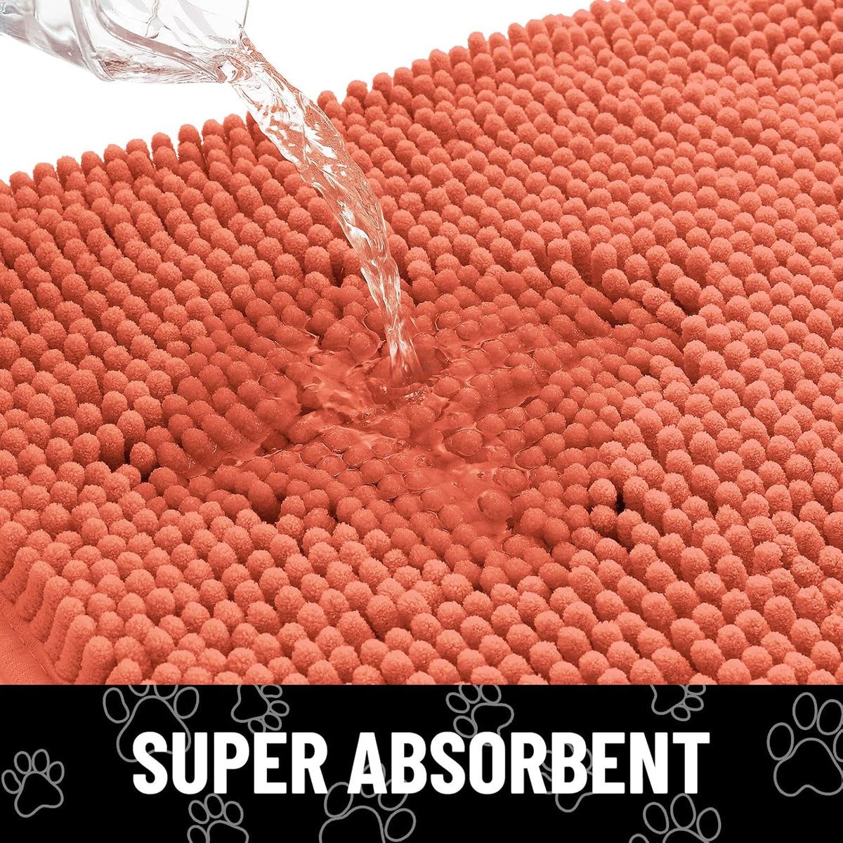 Smiry Dog Door Mat for Muddy Paws, Absorbent Dirt Trapper Non Slip Quick Dry Washable Chenille Mat for Mud Dogs, Entry Rug for Indoor and Outdoor (30x20 Inches, Coral)