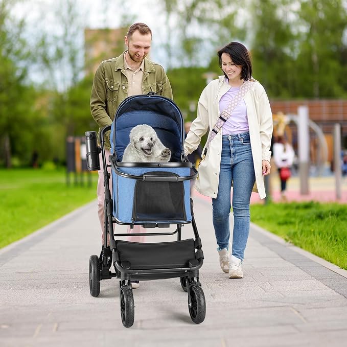 MAMIZO Pet Stroller for Medium Dogs Up to 44 lbs with Detachable Carrier | All-Terrain 3-in-1 Dog Stroller for Senior Dogs & Cats with Rubber Wheels, One-Click Folding, Storage Basket & Cup Holder