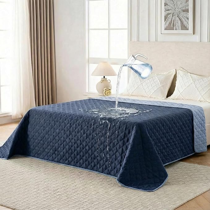 Waterproof Dog Blanket, Couch Cover for Dogs Washable, Reversible Dog Bed Cover, Couch Furniture Protector. (Dark＆Light Blue, 82 X 102 Inch - 1 Pack)