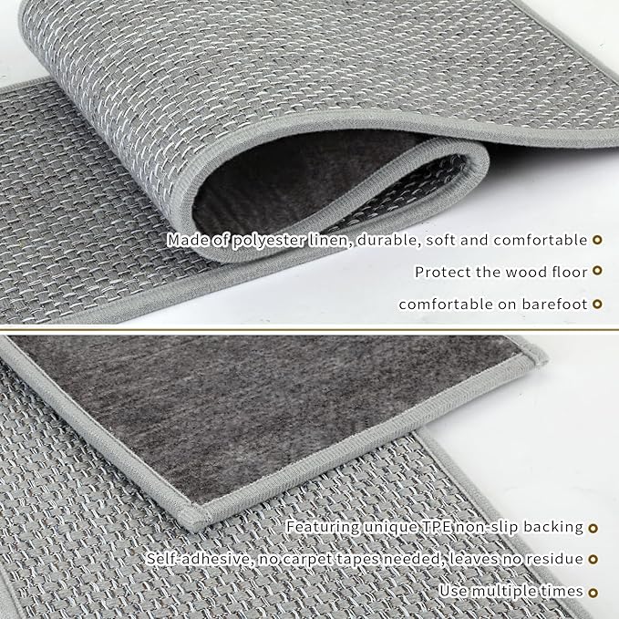 Stair Treads Non Slip for Wooden Steps Indoor 9" x 36" 8 Pack Extra Wide Stair Tread Carpet Stairs Runner, Step Pads with Reusable Adhesive for Dogs Kids Elders, Machine Washable, Light Grey