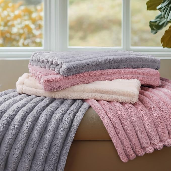 LINENLUX 1 Pack 3 Soft Fleece Dog Blanket for Pet Washable Warm Cat Puppy Fluffy Calming Flannel Pink Medium