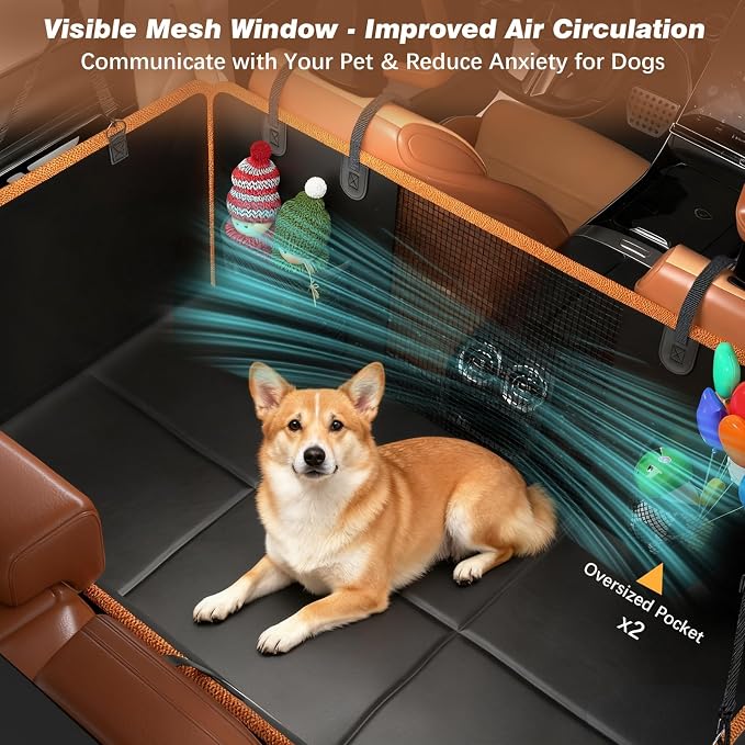 Gusil Back Seat Extender for Dogs: Mobile Cozy Pet Den! Skin-Safe Padding, Heavy-Duty PU Leather with Hard Bottom, 450lb Capacity-Waterproof, Non-Slip, 45% More Space (Fits Cars, SUVs & Small Trucks)