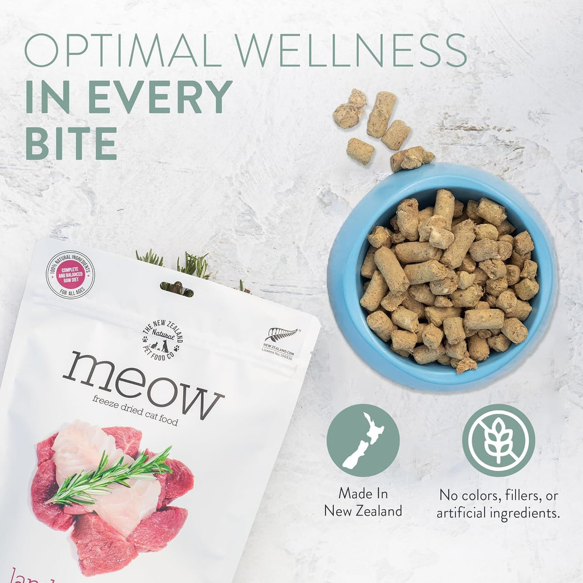 Meow Lamb & Hoki Freeze Dried Raw Cat Food, Mixer, or Topper, or Treat - High Protein, Natural, Limited Ingredient Recipe 9.9 oz
