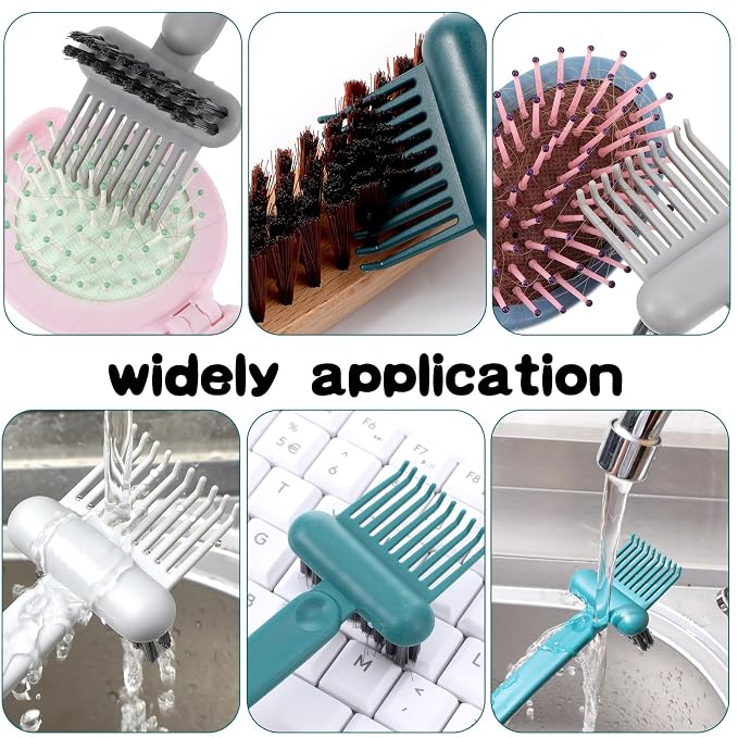 2Pcs 2-in-1 Hair Brush Cleaner & Remover Tool Brush Cleaning Tool Comb Cleaner Effective Hairbrush Cleaner Hair Brush Remover Rake for Man Woman Home Travel Salon Removing Hair Dust (Gray; Green)