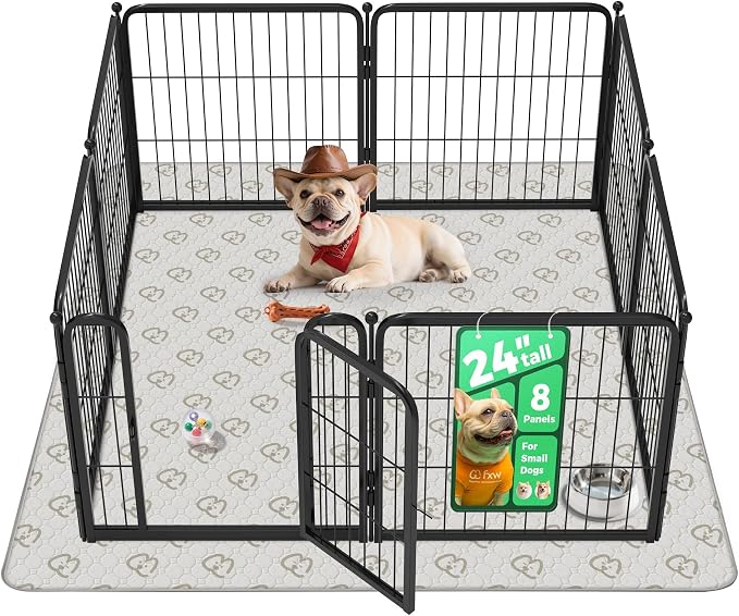 FXW Homeplus Indoor Dog Playpen with Washable Pee Pad, 24" H, 8 Panels | Calm Indoor Play Area, Super Absorbent Pad for Easy Cleanup, for Puppies & Small Dogs, Patented