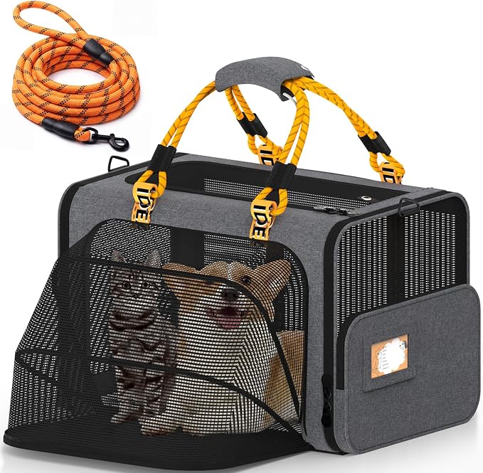 PAWZIDEA Expandable Large Pet Carrier, 24"×16"×16" Soft-Sided Cat Carrier for 2–4 Cats up 55lb, Portable & Collapsible Small Medium Dog Travel Crate for Car, XL Storage Pocket, ID Card, Shoulder Strap