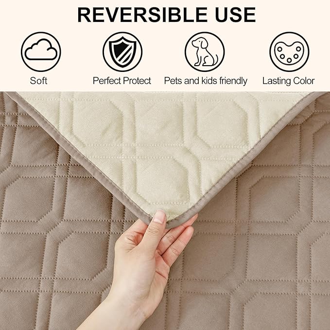 Smiry Reversible Waterproof Couch Covers for Sofa, Washable Dogs Pet Couch Covers for 3 Cushion Sofa Pet Friendly, Water Resistant Furniture Protector Slipcover, Geometric (30"x53", Taupe/Beige)