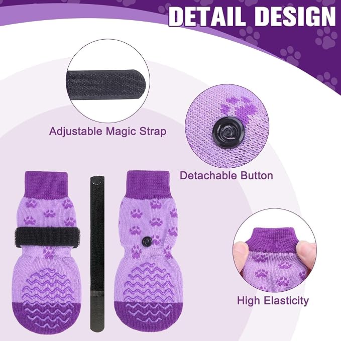 EXPAWLORER 6Pcs Anti Slip Dog Socks to Prevent Licking Paws, Dog Shoes for Hot Pavement Double Sides Dog Boots & Paw Protectors Booties for Hardwood Floors with Grippers Small Medium Large Senior Dogs