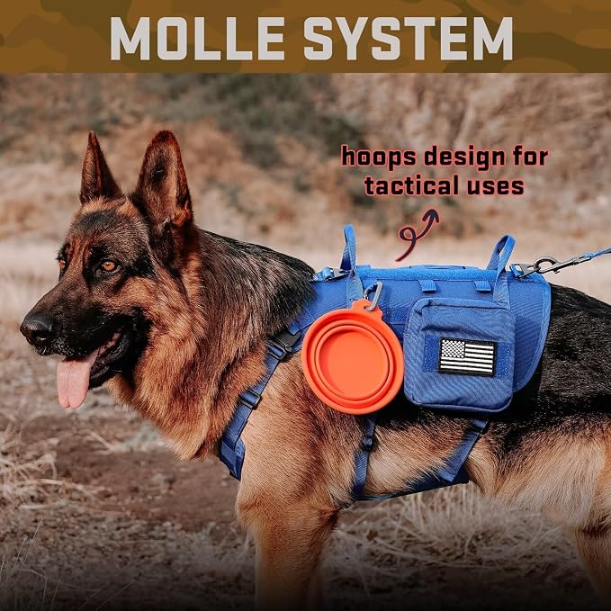 Forestpaw Tactical Dog Harness Collar Bungee Leash Set,L,Blue | Adjustable Fits 27-40" Chest,70-140 lbs,No Pull Control Military,Quick Release Buckle,Walking Training for Medium Large Dogs