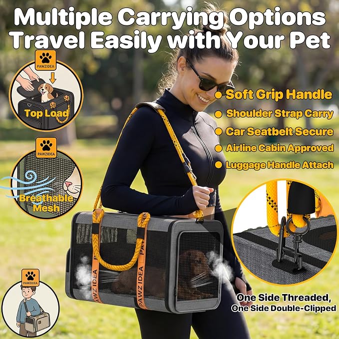 PAWZIDEA Expandable Pet Carrier with Wheels, 18"x11"x11" TSA Airline Approved Cat Carrier for 2 Cats Under Seat, Collapsible Soft-Sided Small Dog Rolling Travel Bag with Telescopic Handle, Up to 18lbs