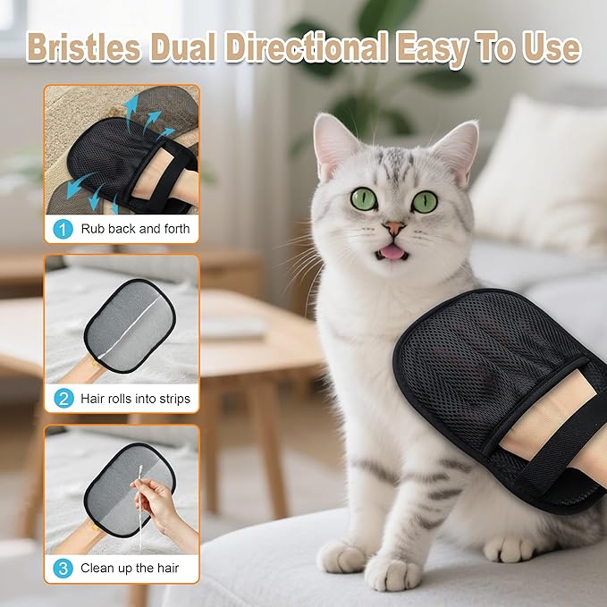 3/4PCS Pet Hair Removal Glove for Cats & Dogs, Upgraded Five-Finger Electrostatic Pet Hair Remover Glove, Reusable Magic Brush Pet Hair Removal Tool for Laundry, Couch, Carpet & Car Seat (black 4pcs)