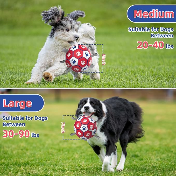 Diman Dog Toy Balls for Large Dogs, 7 Inch Soccer Ball for Dogs with Straps, World Cup Herding Ball for Outdoor Fun, Pet Birthday Gifts, Durable Dog Balls for Medium Large