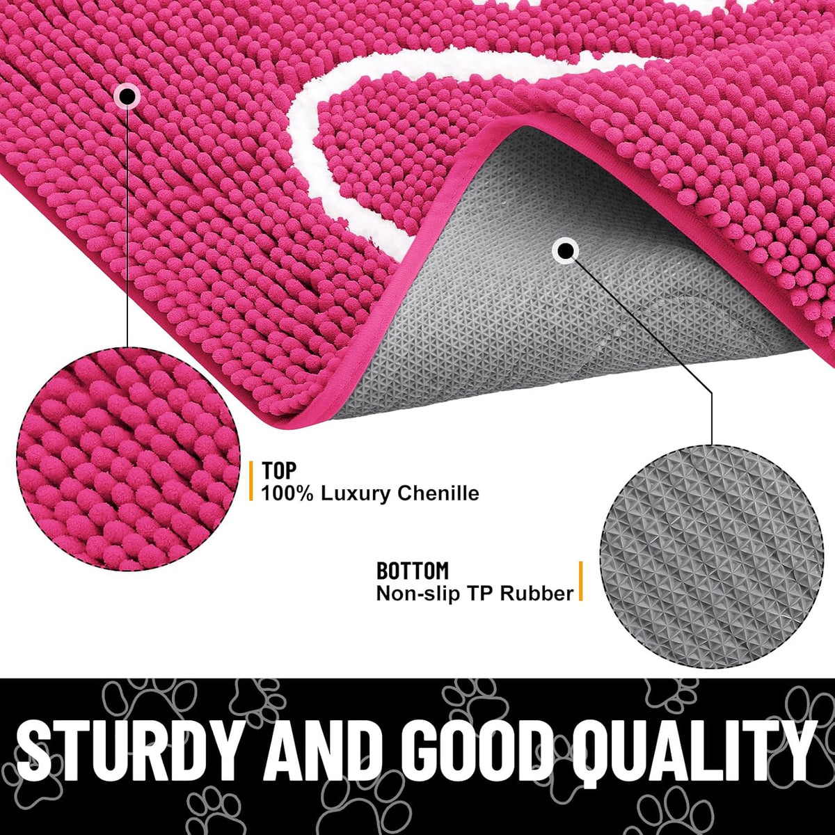 Smiry Dog Door Mat for Muddy Paws, Absorbent Dirt Trapper Non Slip Quick Dry Washable Chenille Mat for Mud Dogs, Entry Rug for Indoor and Outdoor (30x20 Inches, Hot Pink)