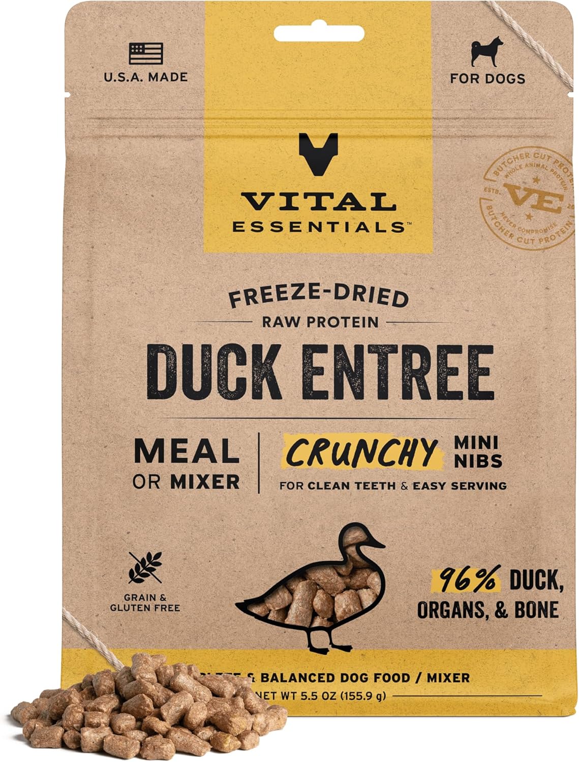 Vital Essentials Freeze-Dried Raw Duck Meal or Mixer Dog Food Crunchy Mini Nibs, 5.5 oz