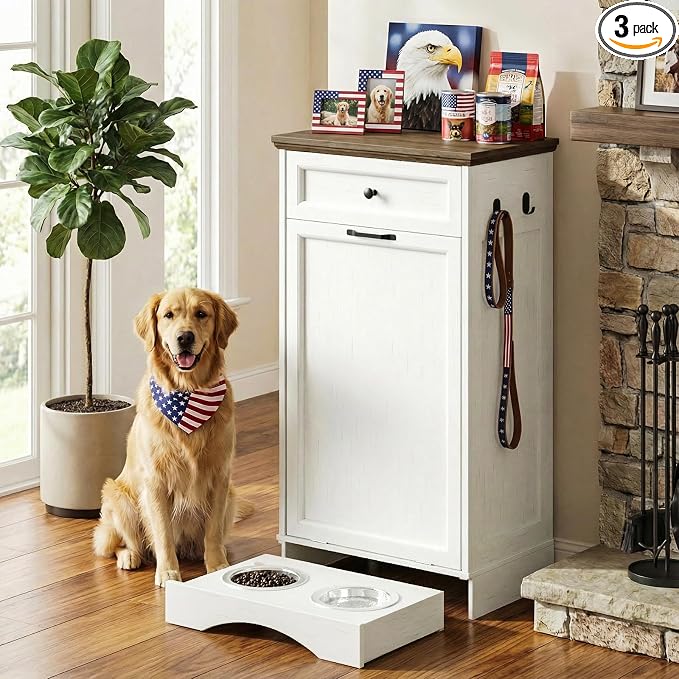 21’’W Dog Feeding Station with Storage, (White, Single Door)