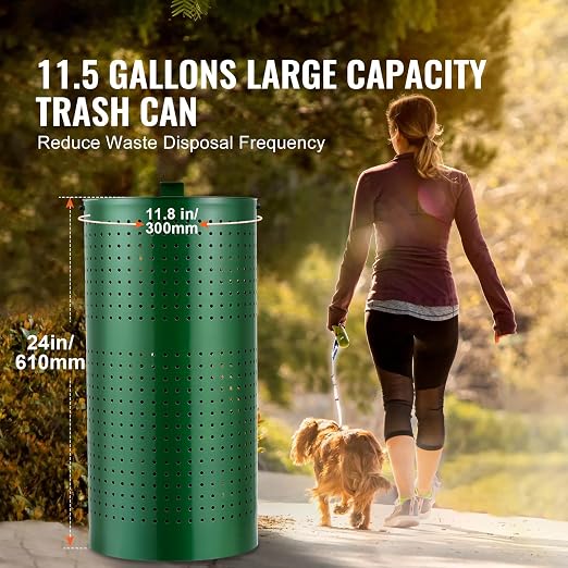 Happybuy Outdoor Dog Waste Bin with 50 Liner Bags, 11.5 Gallons, Lid & Liner Clip for Pet Waste Station, Dog Poop Trash Can for Garden Backyard Park
