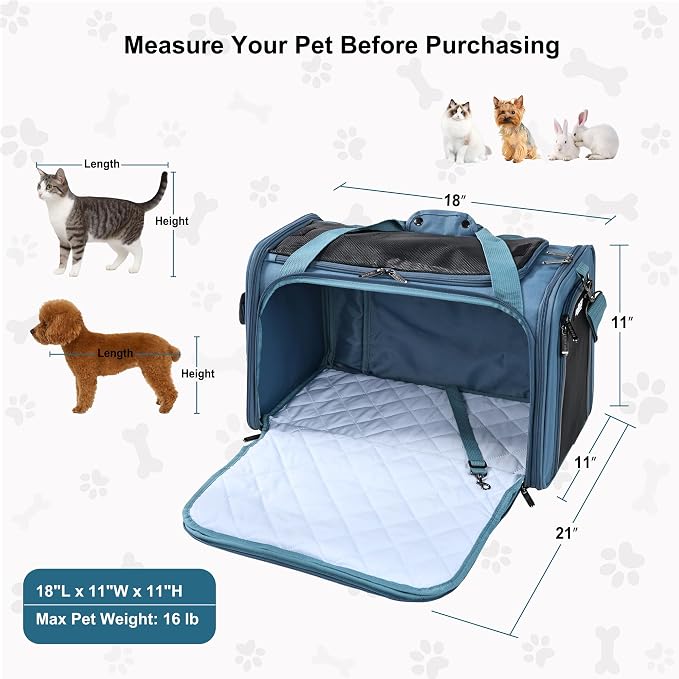 EliteField Deluxe Soft-Sided Pet Carrier (3 Year Warranty, Airline Approved), Travel Bag for Dogs, Cats & Small Pets, with Expandable Mat