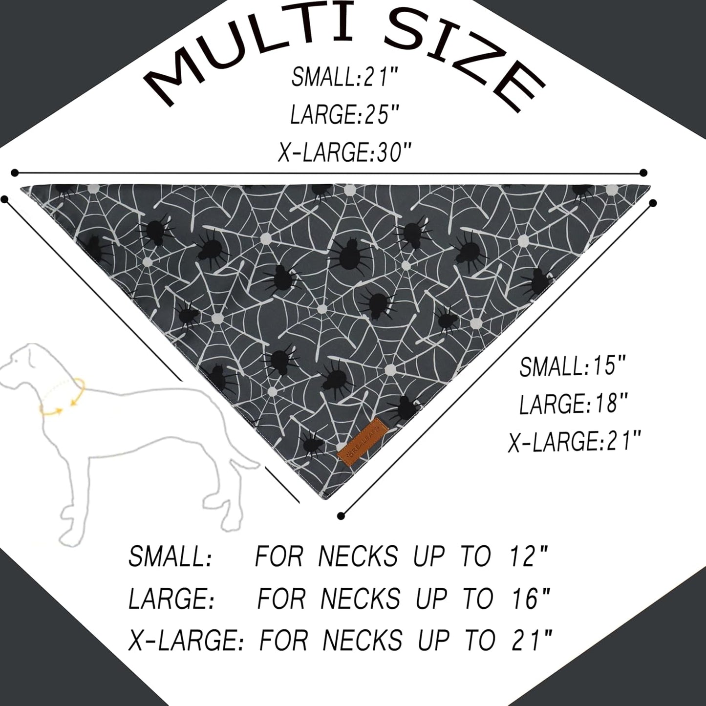 Realeaf Halloween Dog Bandanas 2 Pack, Spider Web Ghosts Bibs, Triangle Reversible Fall Pet Scarf, Premium Durable Fabric, Adjustable Fit (Halloween, Large)