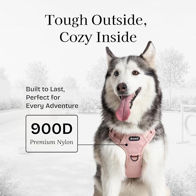 Fei & Eve Classic Dog Harness, MagEase Magnetic Buckle | 3-Point No-Pull Control, Dual Handle Support, 900D Nylon, Tactical Patch Panel, Heavy Duty, Small, Pink