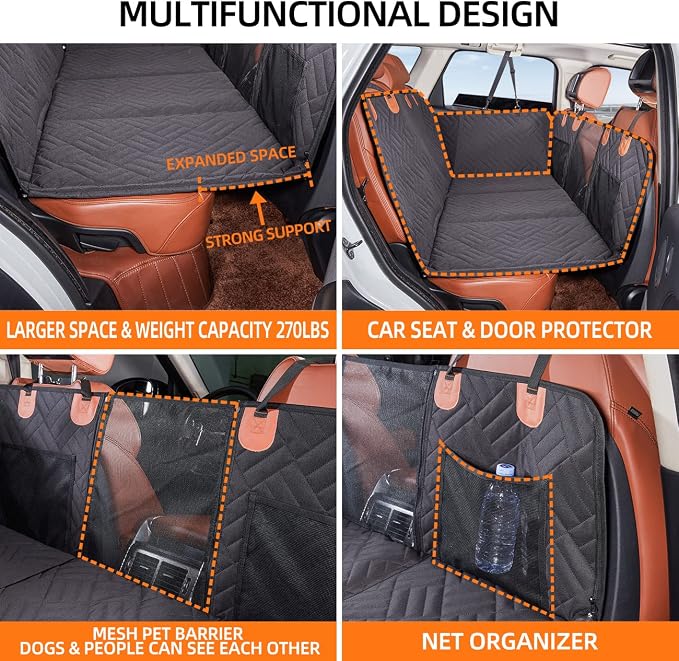 YJGF Hard Bottom Dog Car Seat Cover for Back Seat,Seat Extender for Dogs | Strong Support,More Rest Space,Waterproof, Scratch Resistant,Car Seat Protector,Dog Hammock for Car/SUV/Small Truck