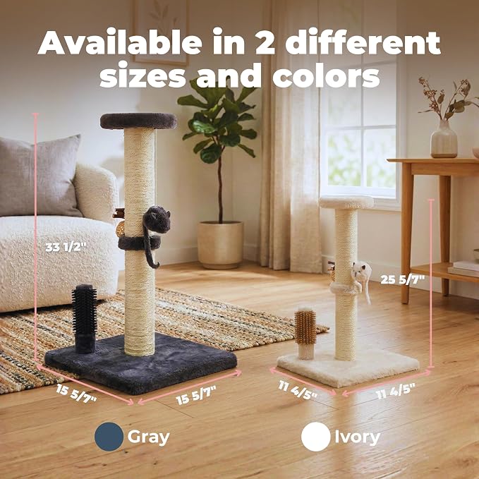 Best Pet Supplies Catify Cat Scratcher, Fun Interactive Scratchers, Posts, Poles, Claw Safe, Furniture Saver Indoor Play Support Natural Cat Behaviors Heavy Duty - Gray Scratching Post - H: 25"