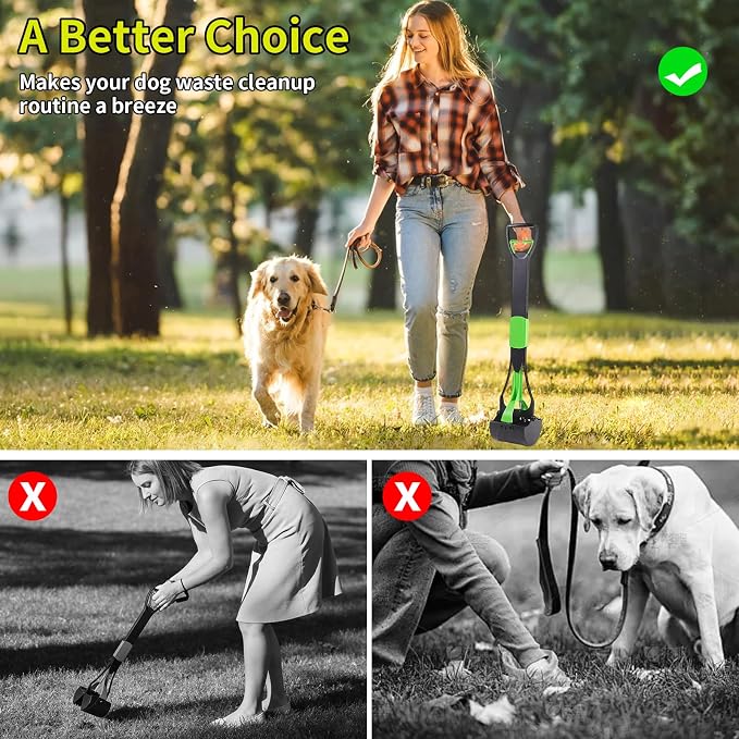 ienjoyed 36“ Large Dog Pooper Scooper for Large Dogs Heavy Duty, Non-Breakable Dog Poop Scooper with Wide Handle for Grass, Gravel, Durable Dog Poop Pick Up Tool, Long Handled Poop Grabber (Green)