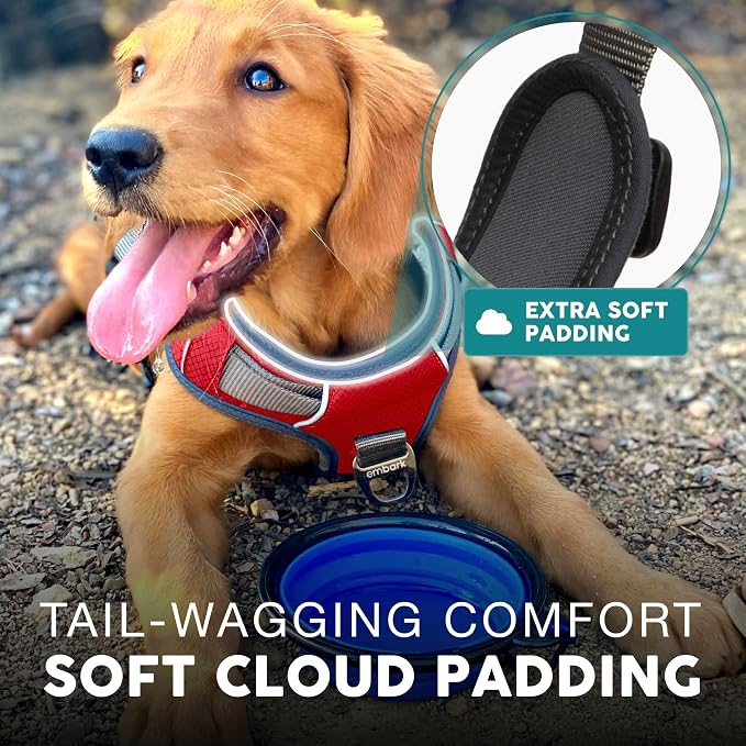 Embark No Pull Dog Harness, Reflective Adjustable Training Vest, No Choke | Adjustable straps fit all dog breeds with sturdy hooks; 360° reflective trim, soft padded Harness Design for All Dogs