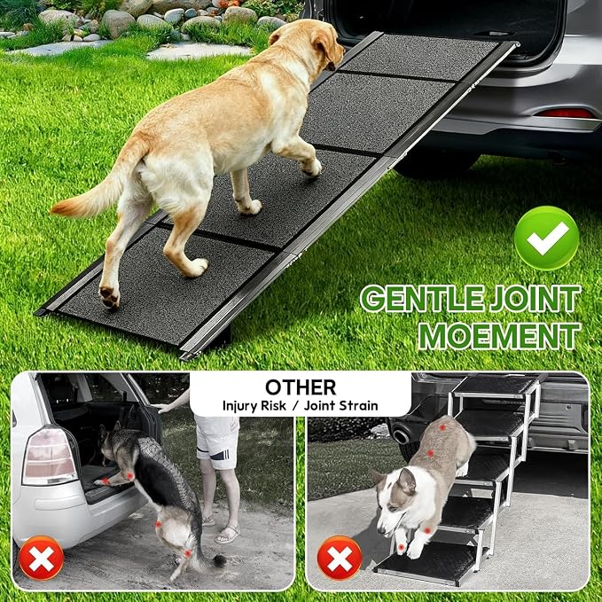 71''x 20'' Dog Ramp for Car, Pet Ramp for Large Dogs Up to 300LBS, Foldable Dog Car Ramp Stairs Steps with Waterproof & Non-Slip Rug Surface for Truck, SUV, Indoor & Outdoor(Wire Loop Fabric)