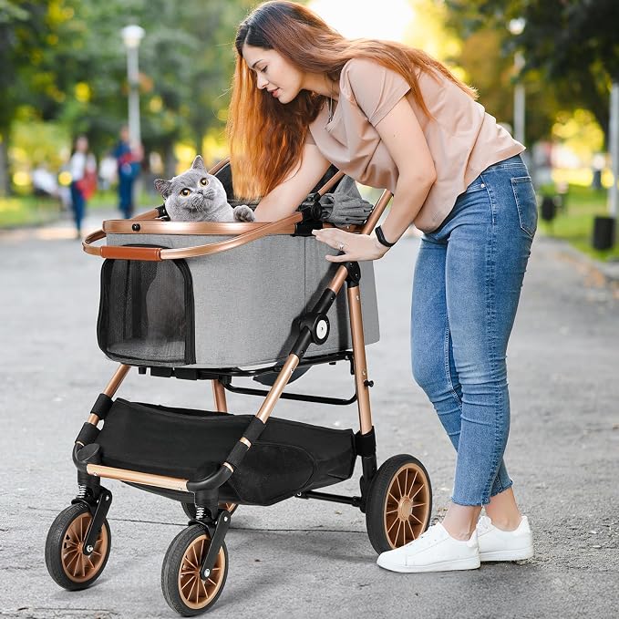 MAMIZO Pet Stroller for Medium Dogs Up to 44 lbs with Detachable Carrier | All-Terrain 3-in-1 Dog Stroller for Senior Dogs & Cats with Rubber Wheels, One-Click Folding, Storage Basket & Cup Holder